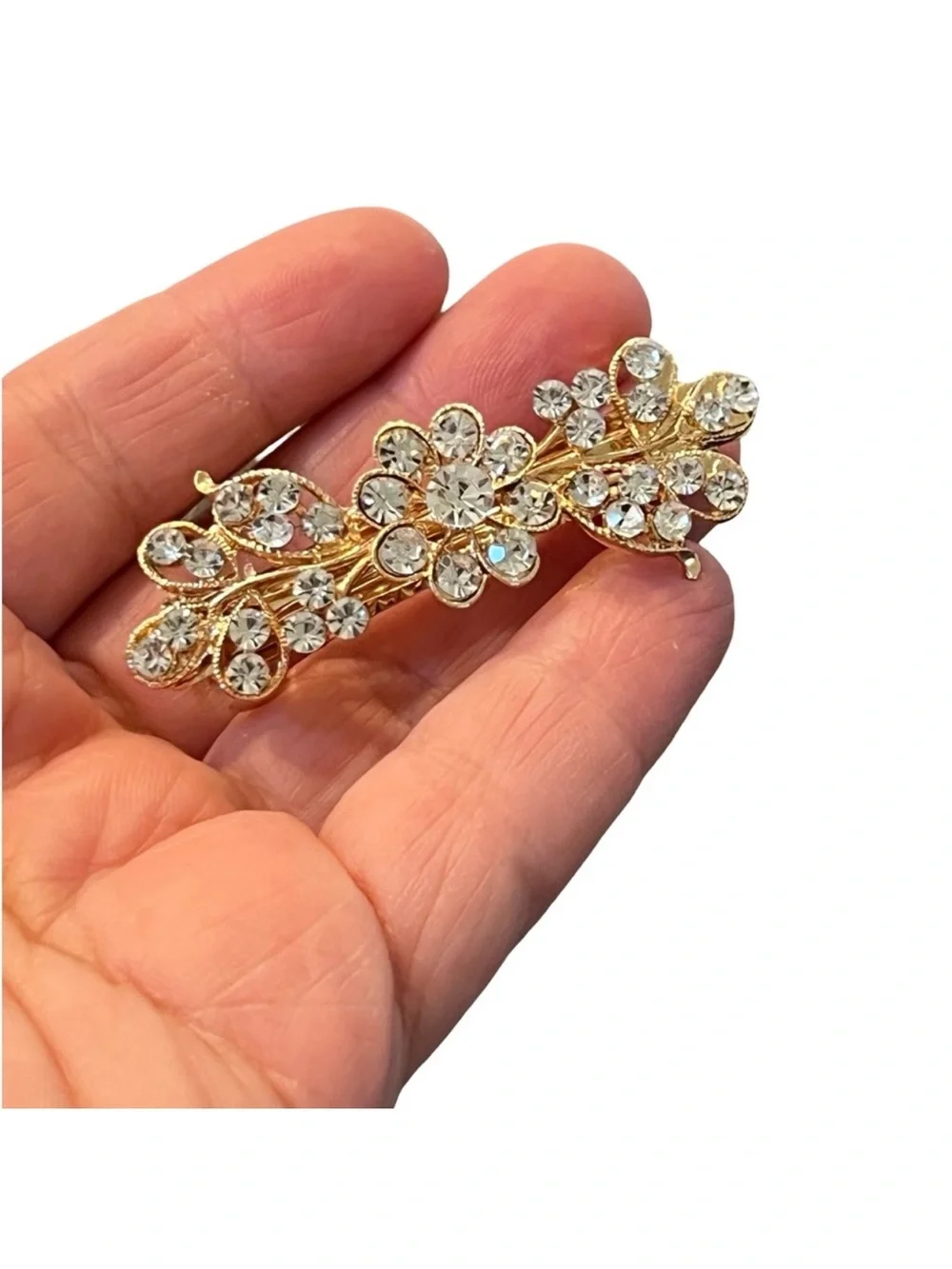 Gold Floral Crystal Rhinestone Hair Clip approx 2.5”FINAL PRICE DROP